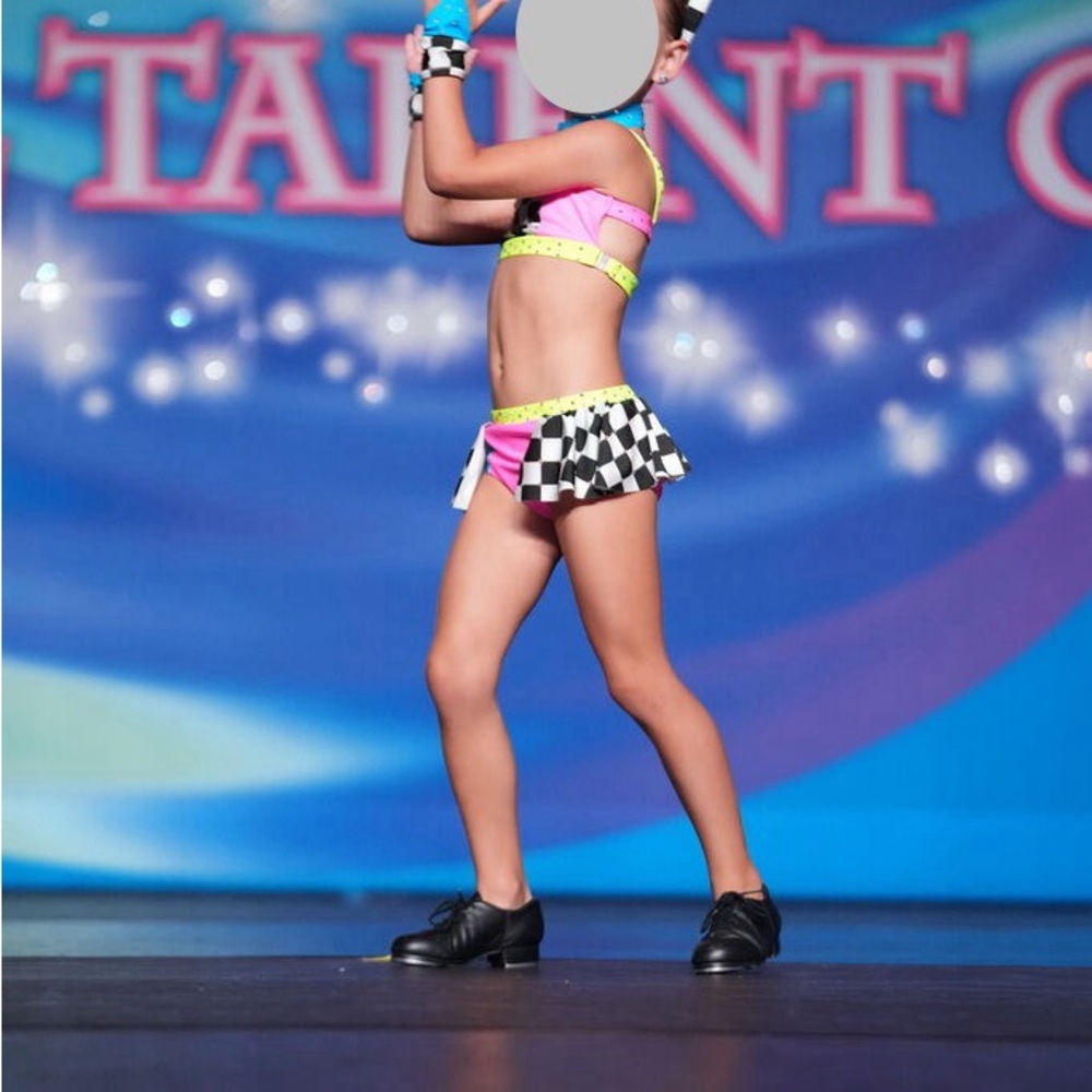 Checkered Dance Costume with Pink and Yellow Accents CS - Picture 2 of 3